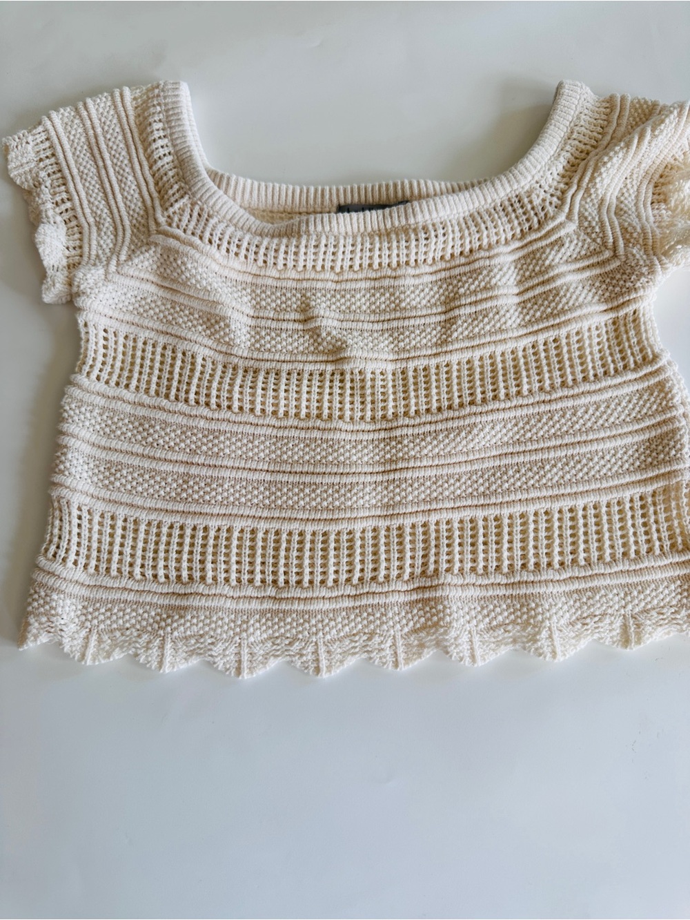 Charlotte Russe Cream Knit Cropped Short-Sleeve Top Size Large